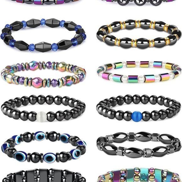 12Pcs Hematite Magnetic Bracelets Set for Men Women Magnetic Therapy Ank… - Picture 1 of 7